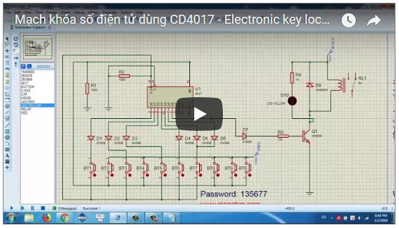 Mô phỏng mạch khóa số điện tử dùng CD4017 – MP0001